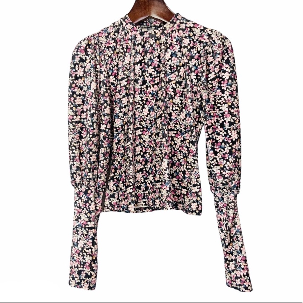 Ditsy moody floral corduroy mock neck balloon sleeve long sleeve medium